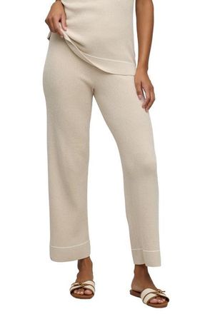Barefoot Dreams CozyChic Ultra Lite Contrast Stripe Rib Ankle Pants in Stone-Pearl at Nordstrom, Size X-Small