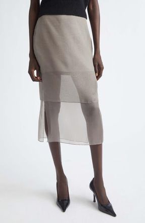 Brandon Maxwell The Brett Tiered Silk Organza Pencil Skirt in Smoke at Nordstrom, Size 4