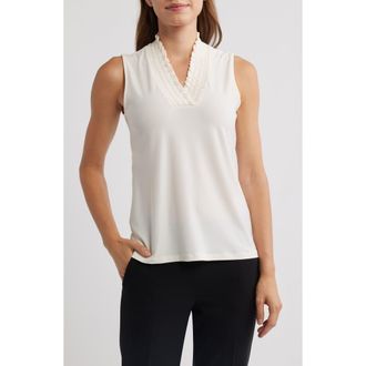 Anne Klein Smocked Neck Tank in White Dove at Nordstrom, Size X-Large
