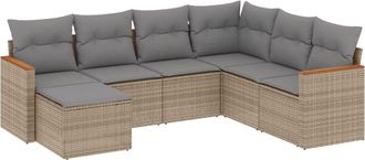 vidaXL Vidaxl - Set Sof&aacute;s De Jard&iacute;n 7 Piezas Y Cojines Rat&aacute;n Sint&eacute;tico Beige