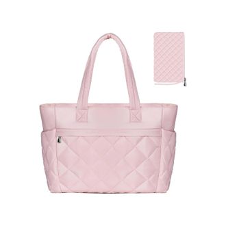 Generic Womens Tote Bag, Puffy Shoulder Bags Lightweight Quilted Handbag with Compartments & Zipper for Mom Teacher, 2025 Fall Winter (Pink,One Size)