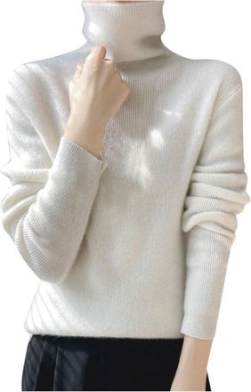 Generic High Neck Jumpers for Women Wool Sweater for Women Long Sleeve Knitted Tops Ladies Fall and Winter Warm Sweater White