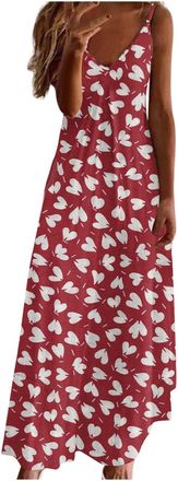 Generic Womens Floral Spaghetti Strap Sundress Casual Summer Long Maxi Dress,Sleeveless V-Neck Summer Beach Sundress (J,L)