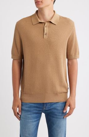 BOSS Lancio Solid Cotton Waffle Polo Sweater in Open Beige at Nordstrom, Size Xx-Large