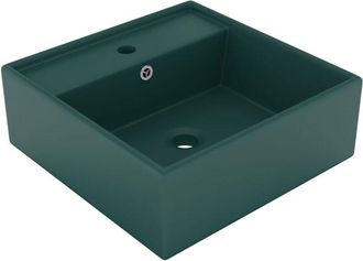 vidaXL Vidaxl - Lavabo lujoso cuadrado rebosadero cerámica verde oscuro 41x41cm