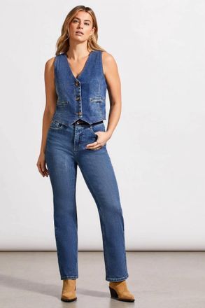 Tribal Denim Vest With Back Tie In Soft Indigo