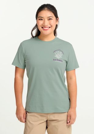 Jack Wolfskin T-Shirt JACK WOLFSKIN CAREFREE T W, Damen, Gr. M (38/40), plant gr&uuml;n, Obermaterial: 100% Baumwolle, normal, Rundhals, Shirts T-Shirt