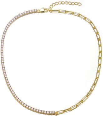 Rachel Glauber 14K Gold Plated with Clear Cubic Zirconia Half Tennis Half Link Necklace