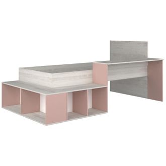 Vente-Unique Vente-unique - Letto combinato 90 x 200 cm con vani portaoggetti e scrivania Naturale e Rosa - rigali