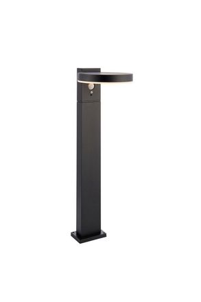 Netlighting Ebro Modern Solar Powered Dimmable LED Round Bollard Lamp Textured Black PIR Motion & Day Night Sensors Warm White IP44