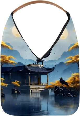 Generic Night Lake View Reusable Lightweight Grocery Bags - Foldable Into Compact Pouch, Washable & Sturdy, Multipurpose for Shopping and Travel