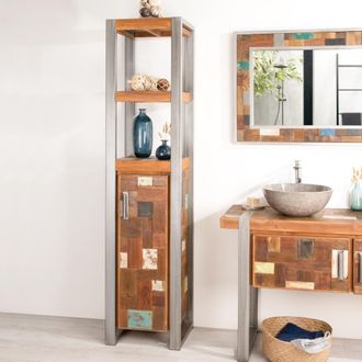 Wanda Collection Wanda Collection - Mueble Columna Para Cuarto De Ba&ntilde;o Factory Teca Metal 190 Cm