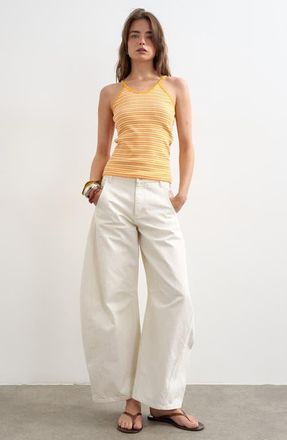 Topshop Stripe Rib Knit Stretch Cotton Tank in Orange at Nordstrom, Size X-Small P
