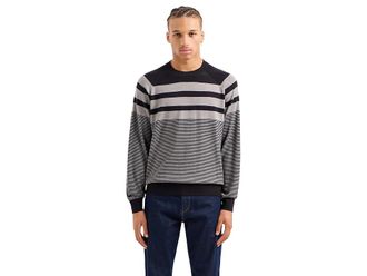 A|X Armani Exchange Ax Striped Sweater Mens Sweater Navy/ Driftwood : XL, Acrylic/Wool