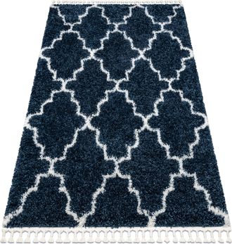 RugsX Rugsx - Alfombra Union 3488 Enrejado Tr&eacute;bol Marroqu&iacute; Azul / Crema Franjas Bereber Marroqu&iacute; Shaggy Blue 140x190 Cm