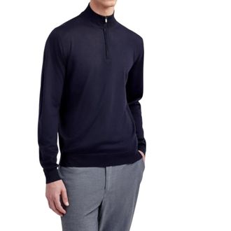 FILIPPO DE LAURENTIIS Turtlenecks, male, Blue, Size: XL Merino Wool Zipper Sweater