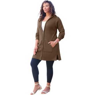 Roaman's Waffle Mega Length Zip Hoodie in Chocolate at Nordstrom, Size 40