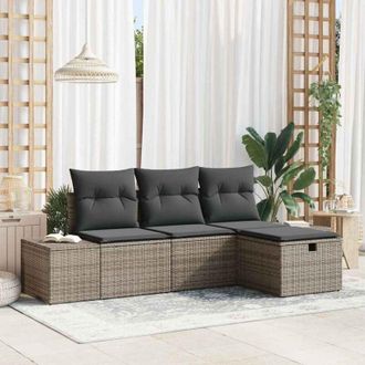 vidaXL Conjunto De Sof&aacute; De Jard&iacute;n Con Coj&iacute;n 4 Pcs Gris Polirat&aacute;n