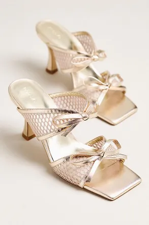 Maeve Mesh Double-Bow Open-Toe Heels