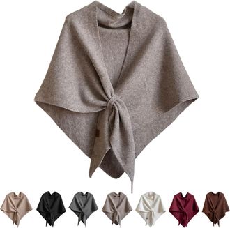 Generic Pashmina Shawl Wraps for Women, Womens Solid Color Knitted Wool Shawl for All Seasons, Wool Cashmere Sweater Scarf (Khaki)