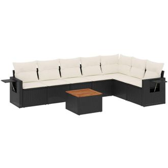 vidaXL Vidaxl - Set De Sof&aacute;s De Jard&iacute;n 8 Piezas Y Cojines Rat&aacute;n Sint&eacute;tico Negro