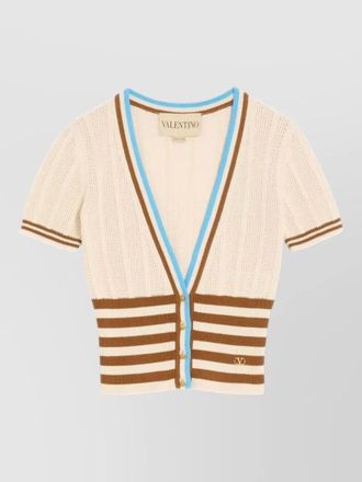 Valentino Garavani cropped knit cardigan short sleeve stripes