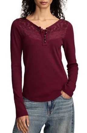 Lucky Brand Lace Yoke Cotton Henley in Windsor Wine at Nordstrom Rack, Size X-Small