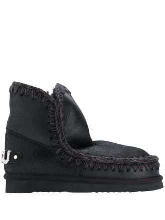 Mou Black Eskimo 18 Sheepskin Rhinestone Slip-On Shoes