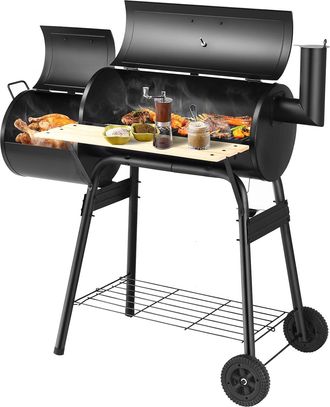 Costway Costway - Barbacoa Carbon, Parrilla De Carb&oacute;n Con 2 Estantes 2 Ruedas Y Term&oacute;metro, Sistema De Ventilaci&oacute;n Y Chimenea, Barbacoas De Carbon Y Le&ntilde;a