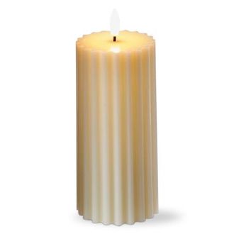 Tag Ribbed Two Tone LED Flameless Pillar Candle Beige Decor in Multicolored at Nordstrom