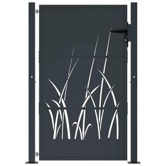 Berkfield Home Beautiful Garden Gate Anthracite 105x155 cm Steel Grass Design in Dark Grey