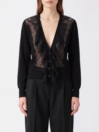 Blumarine Cardigan in lana vergine con scollo a V e inserti in pizzo