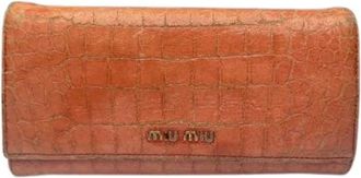 Miu Miu Pre-owned Vintage Portemonnee met Krokodillenreli&euml;f in Leer - Dames - Vintage Accessoires - Oranje - ONE Size - Leer - Vintage