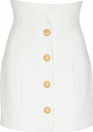 Balmain Double Crepe Tulp Rok met Knopen - Dames - Korte rokken - Wit - XS - Leer - Rokken