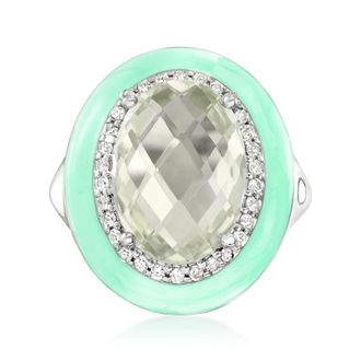 Ross-Simons Prasiolite and. White Zircon Ring With Pastel Green Enamel in Sterling Silver