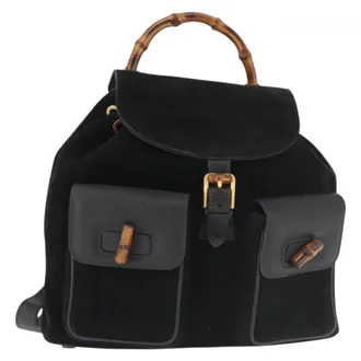 Gucci Vintage Bamboo Suede Black Suede Backpack Bag (Pre-Owned)
