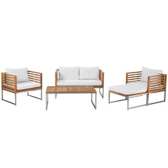 Beliani Conjunto De Jard&iacute;n De Madera De Acacia Con Cojines Blancos Para 4 Personas Bermuda