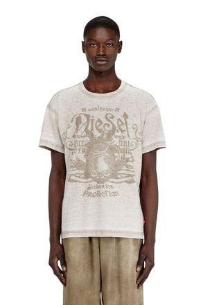 Diesel Jersey T-shirt with burnout wash and studs - T-Shirts - Man - Beige