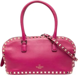 Valentino Pre-owned Handbags, female, Pink, Size: ONE SIZE Pre-owned Studded Satchel