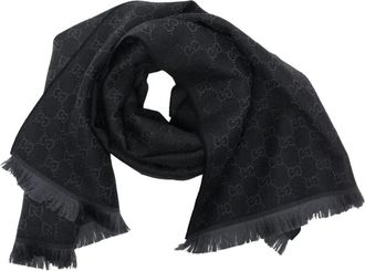 Gucci Sjaal met GG-patroon en franje - Zwart
