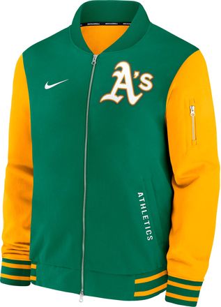 Nike Athletics Authentic Collection Dugout Nike Mens MLB Full-Zip Bomber Jacket in Green | 02F30HSIFZ-TZ7