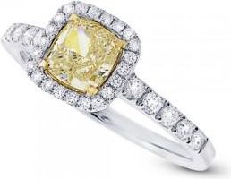 Allurez 0.95ct Cushion Center and 0.37ct Side 14k Two-tone Gold Natural Yellow Diamond Ring