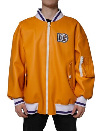 Dolce & Gabbana Mens Orange White Full Zip Jersey Bomber Jacket Pvc Cotton Clothing