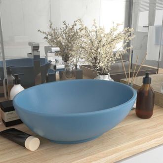 vidaXL Vidaxl - Lavabo De Lujo Ovalado Cer&aacute;mica Azul Claro Mate 40x33 Cm