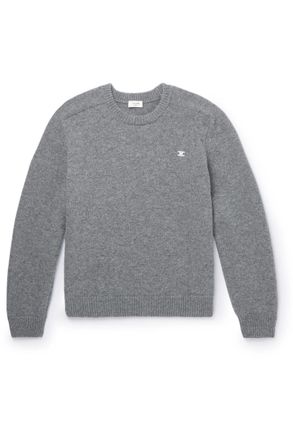 Celine Logo-Embroidered Wool and Cashmere-Blend Sweater