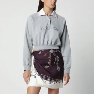 Versace Felpa polo cropped grigia in cotone