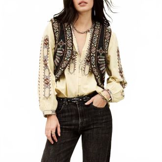 BA&SH Fosca Cropped Embroidered Cardigan In Carbone