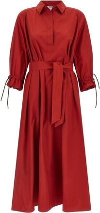 Max Mara Red Shirt Collar Belted Midi Dress