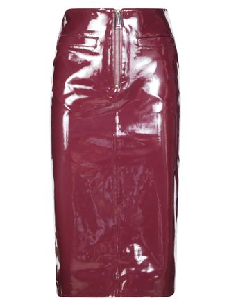 Self Portrait Deep Purple Faux Leather High-Waisted Midi Skirt