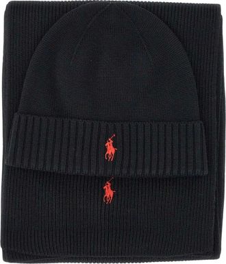Polo Ralph Lauren Classics muts en sjaalset - Heren - Accessoires - Zwart - Maat: ONE Size Wol